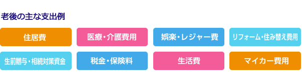老後の主な支出例