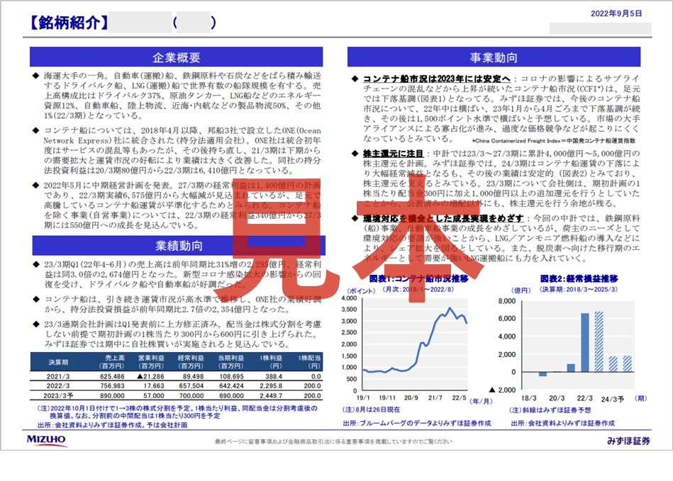 銘柄フラッシュ みずほ証券